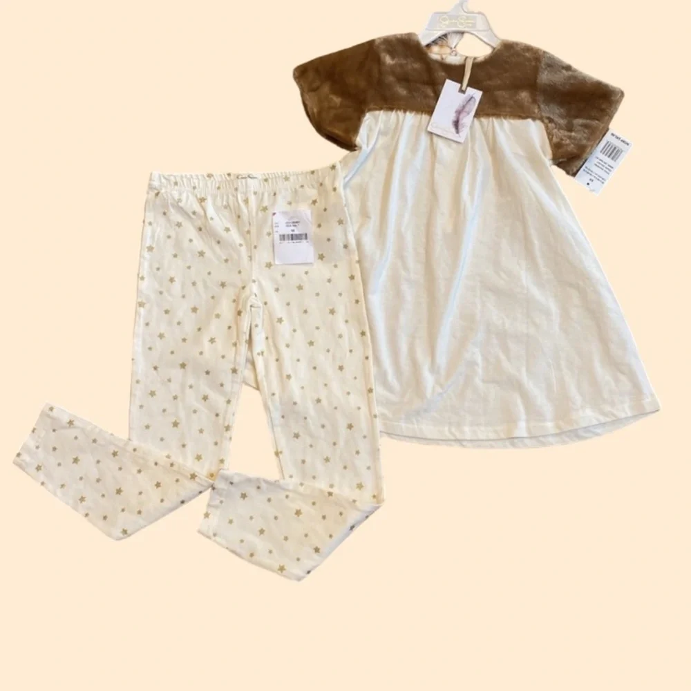 Jessica Simpson Sea Salt Faux Fur Short Sleeve 2 Piece Outfit Girls 6X